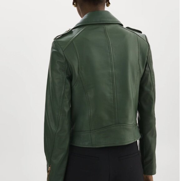 Lamarque Donna Leather Biker Jacket - Forest Green, Large - Picture 3 of 3